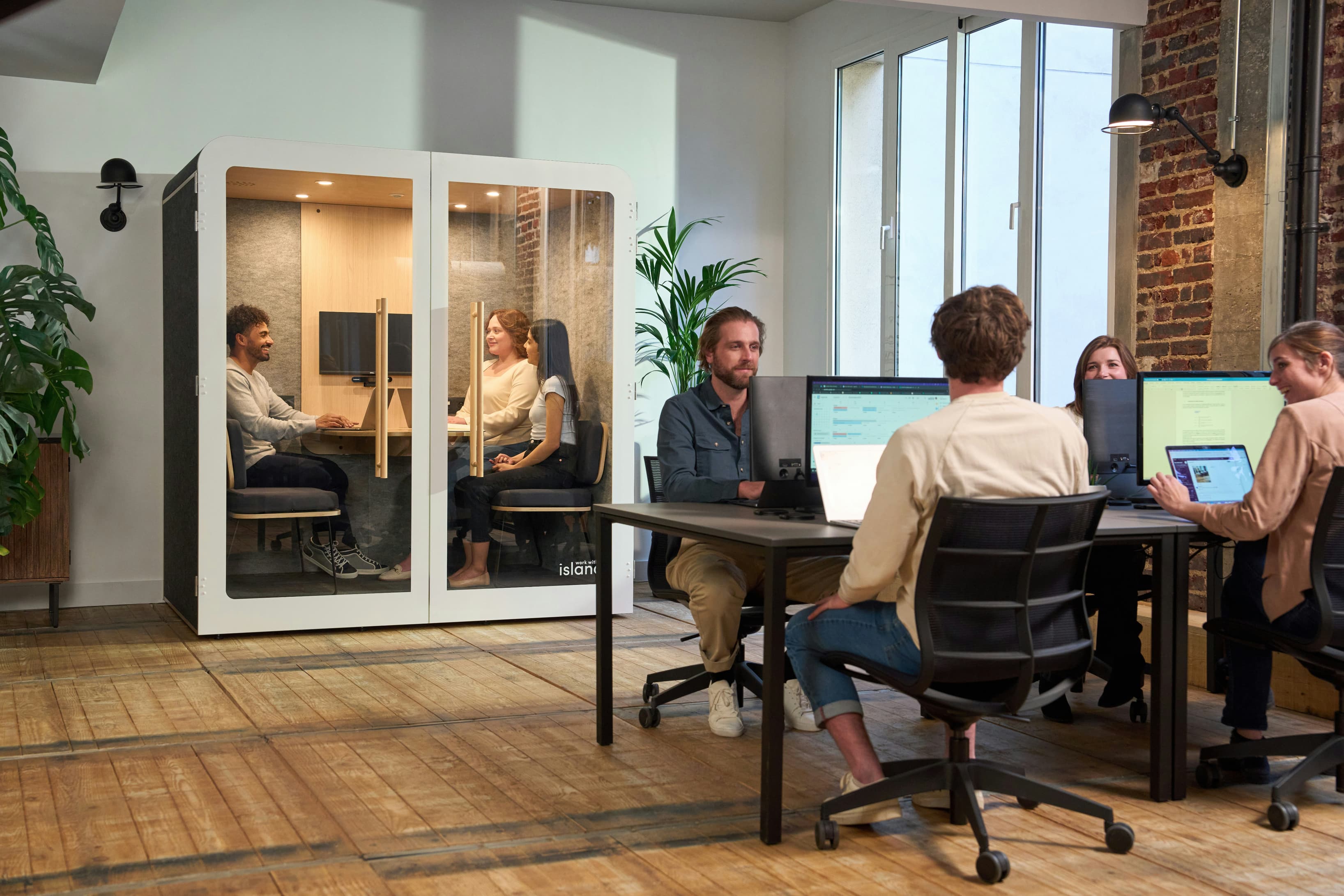 Startup team collaborating