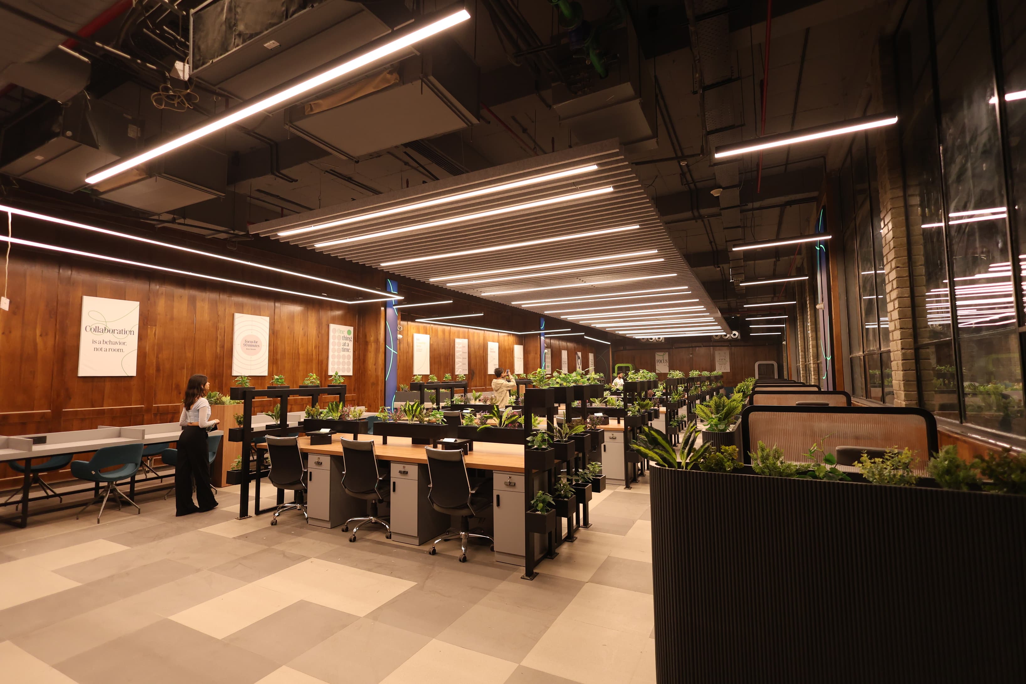 Superco – S1 Workspace showcasing four seating arrangements: Super seats, work desks, private desks, and lounge seats.