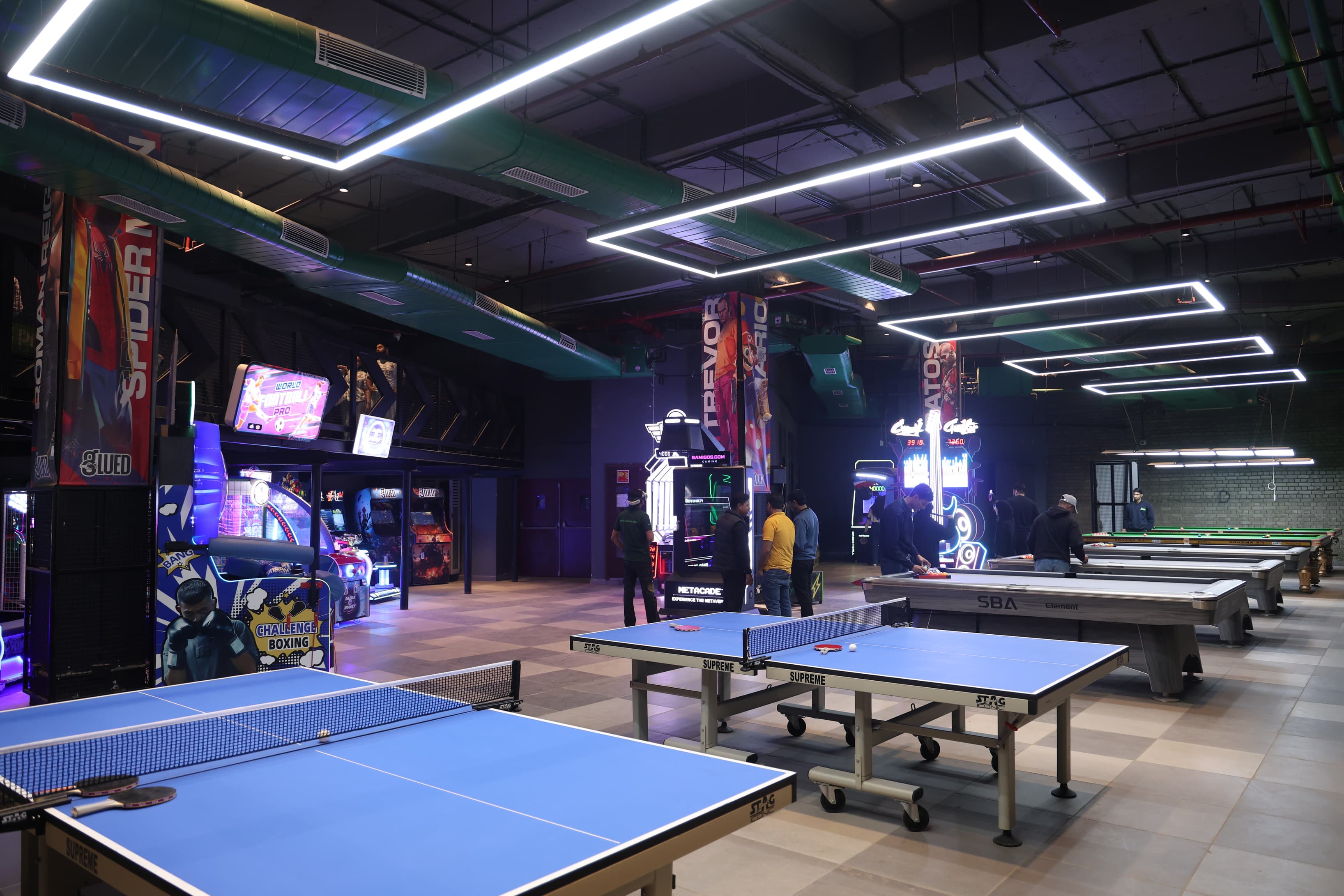 Superco Game Zone equipped with arcade games, pool, snooker, table tennis, and PlayStations for recreation and relaxation.