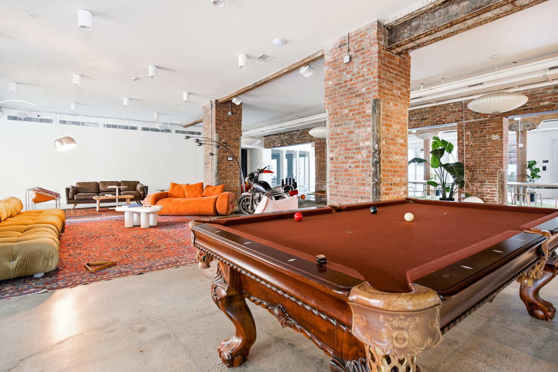 Pool table and game area for members. Pool table and game area for members.