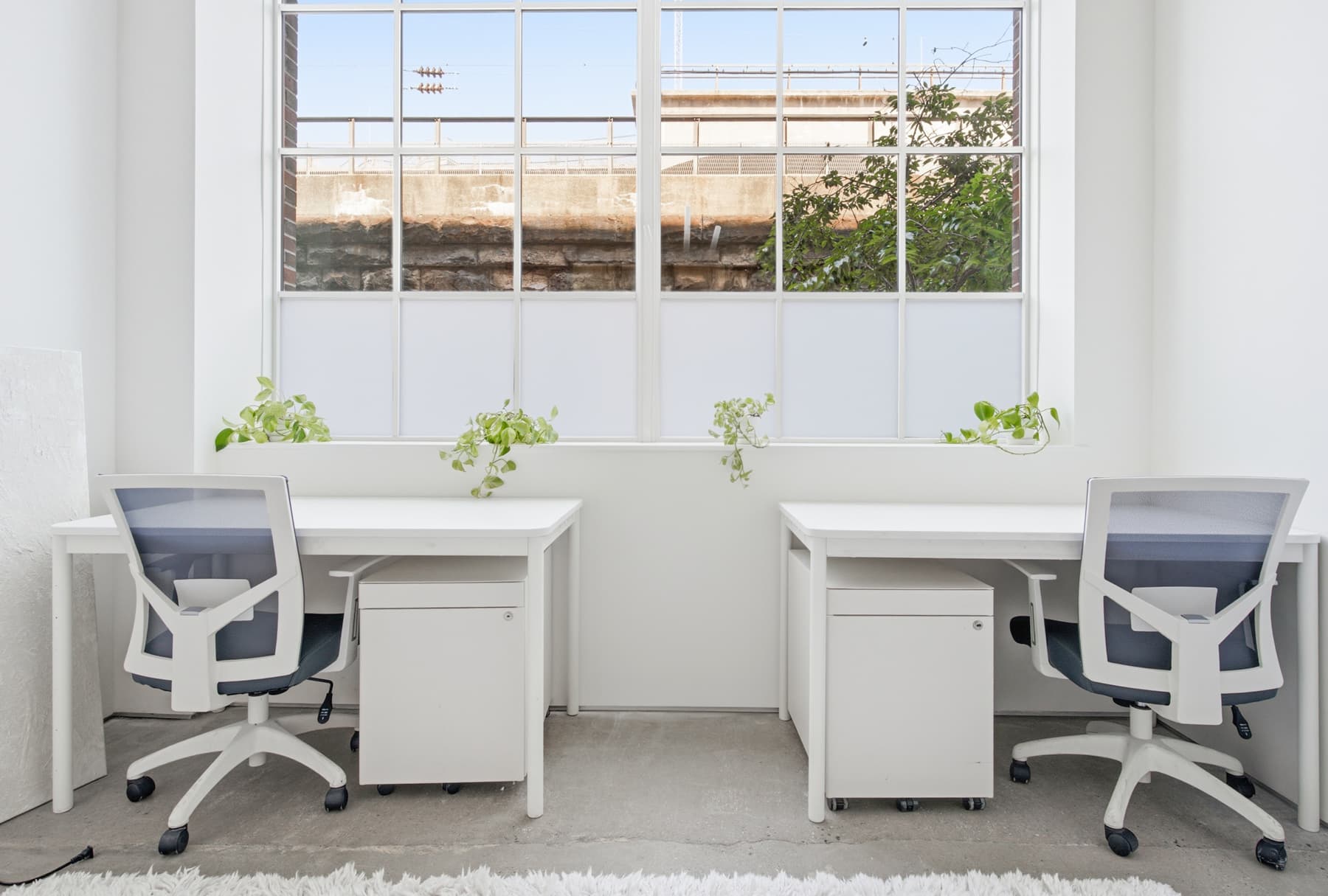 Shared office with two desks and room to grow. Shared office with two desks and room to grow.