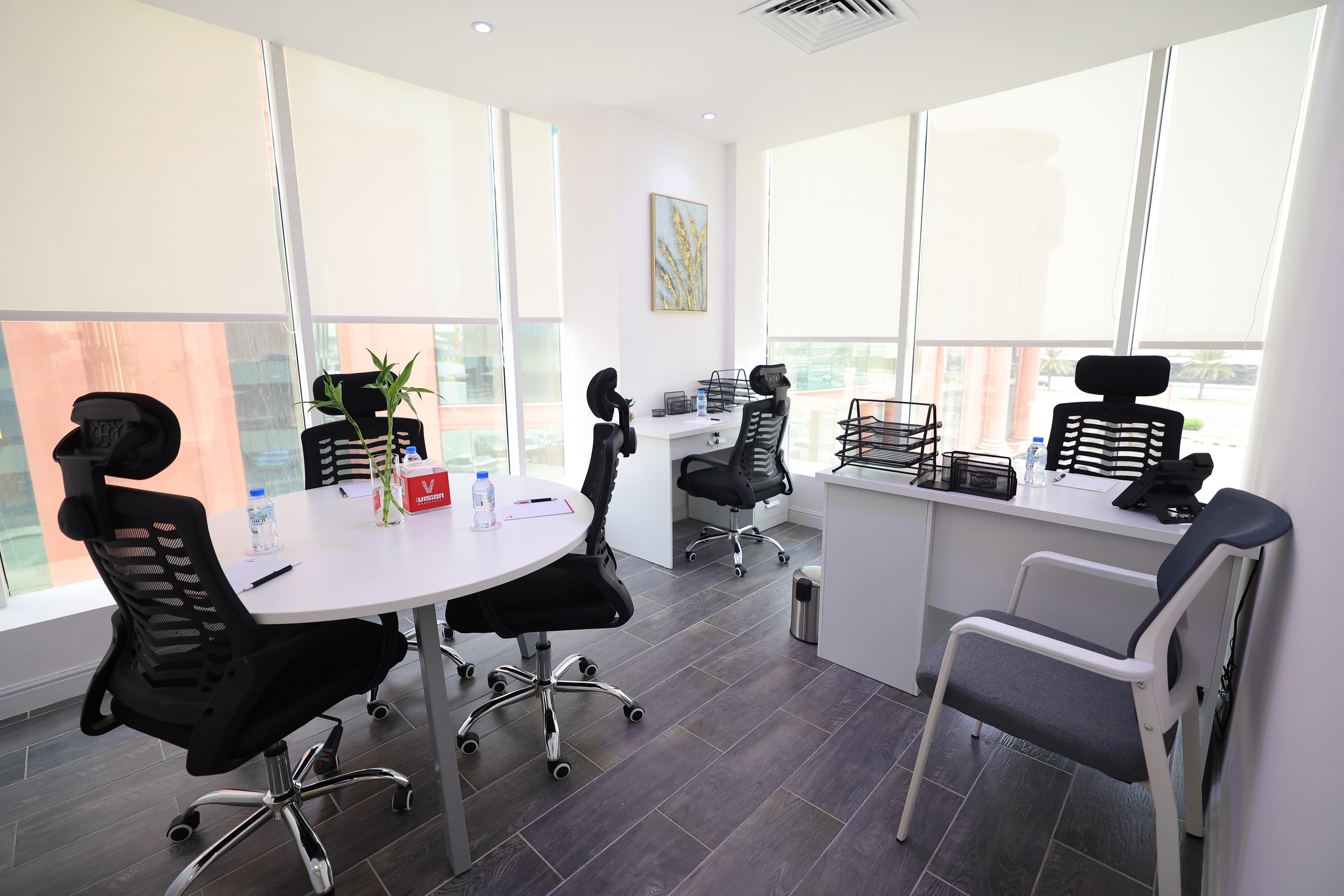 Furnished, serviced private office with dual views, offering comfort, professionalism, and inspiration
