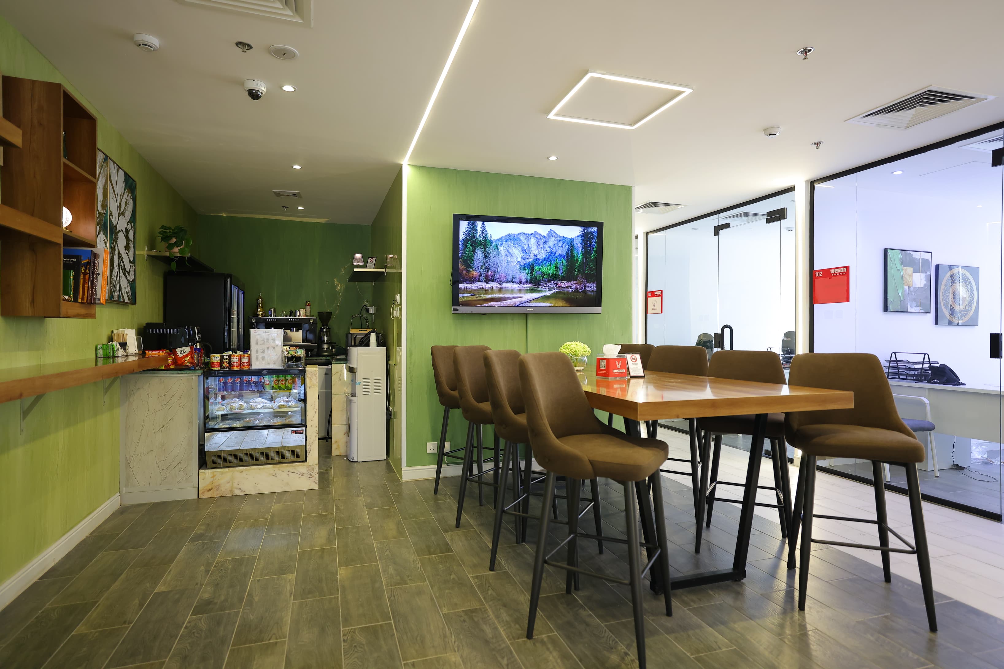 "On-site café offering refreshments in a professional, comfortable setting for you and your clients