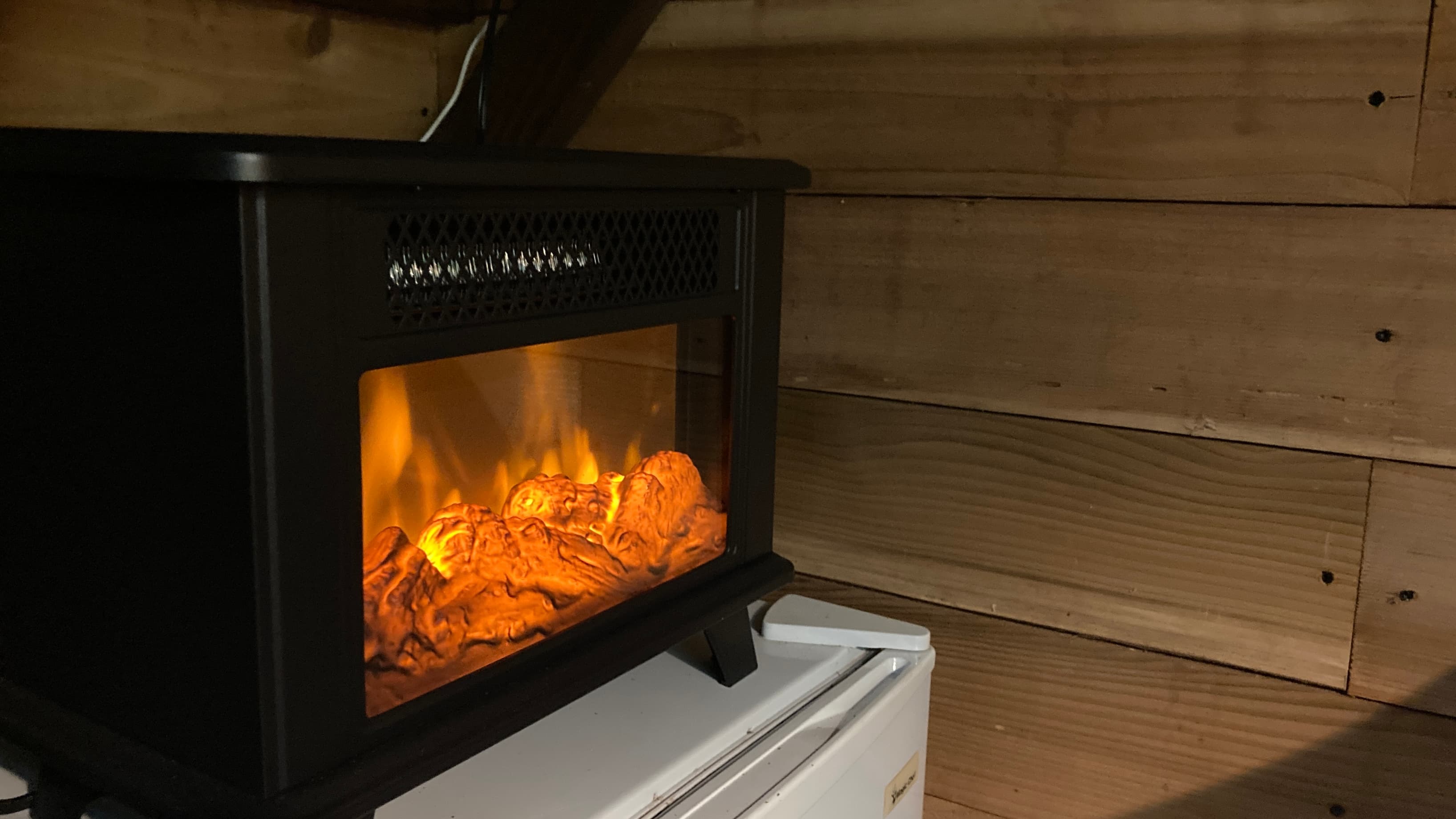 Small electric fireplace. 