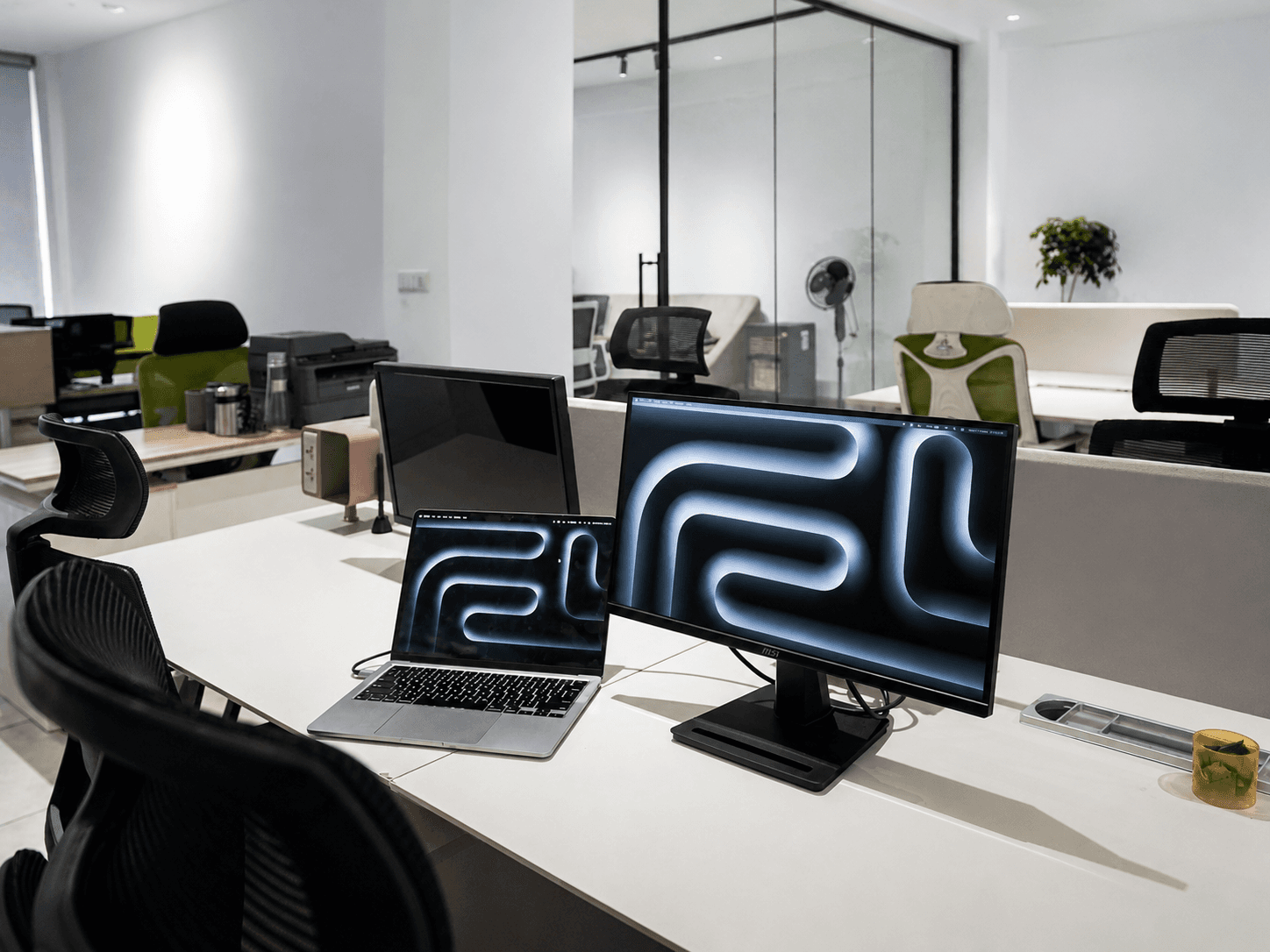 Dual monitor ready, cable management built in, and enough personal space to actually focus. Your ideal workday setup.