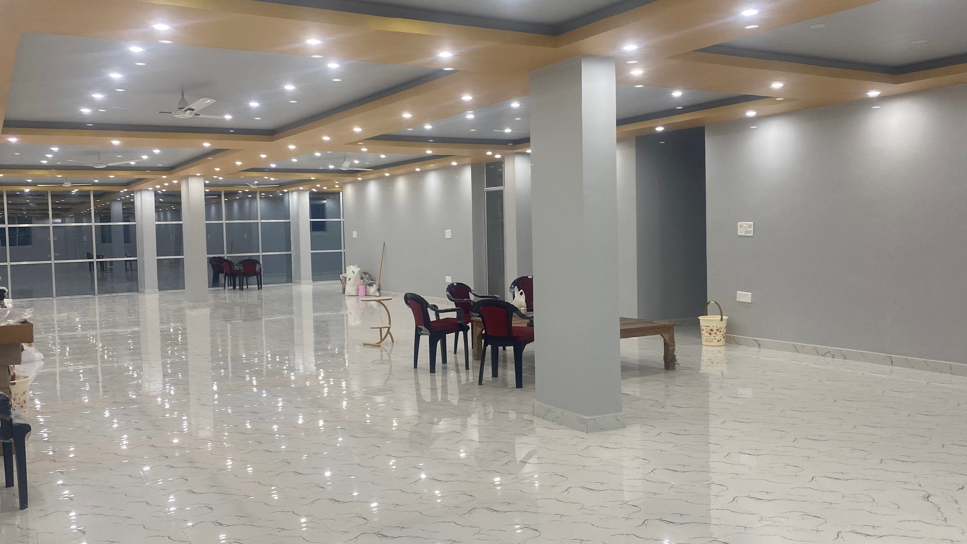 Open hall space at Vishal Banquet Hall ready for custom wedding decorations