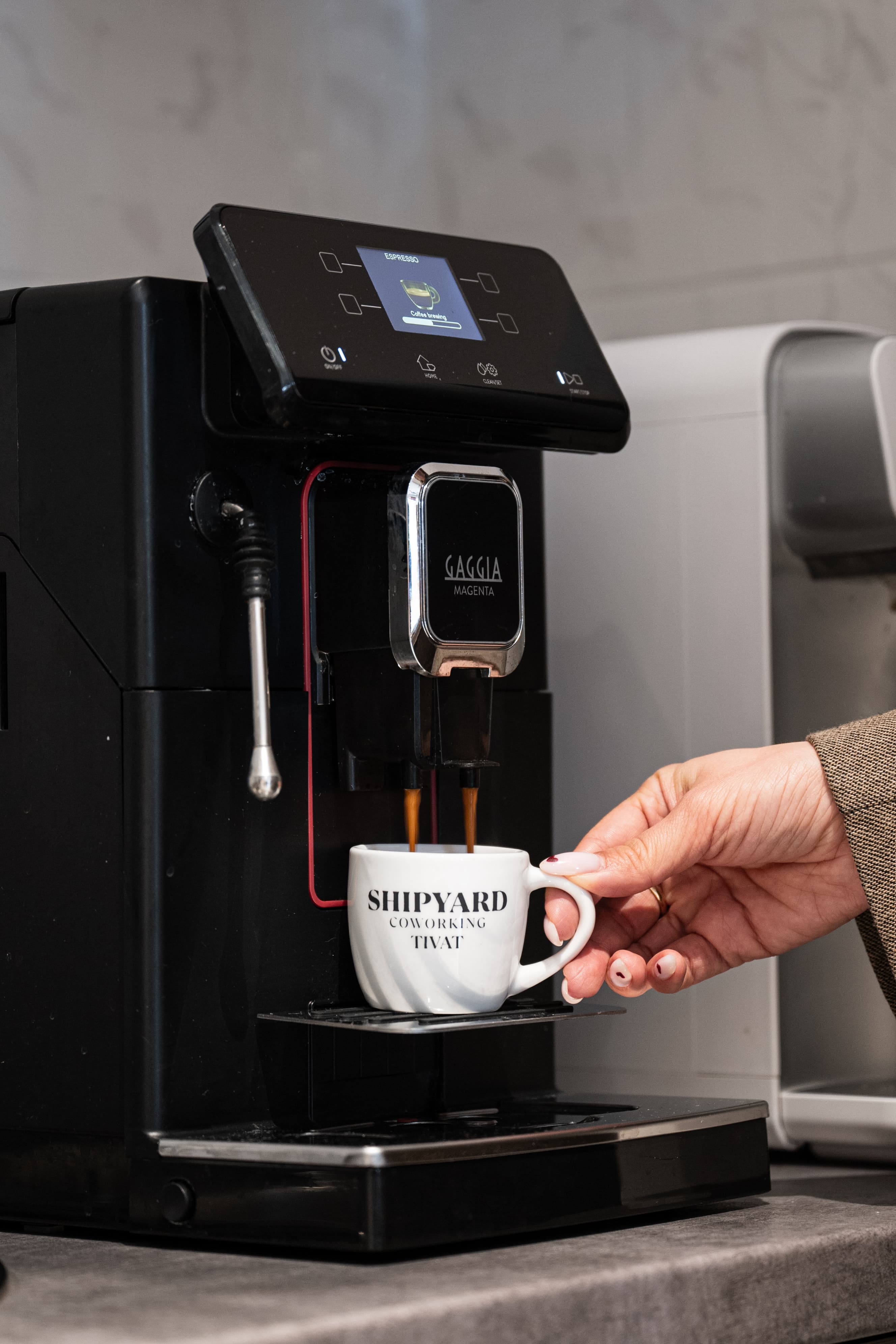 Freshly brewed coffee from our in-house coffee machine — fuel your workday.