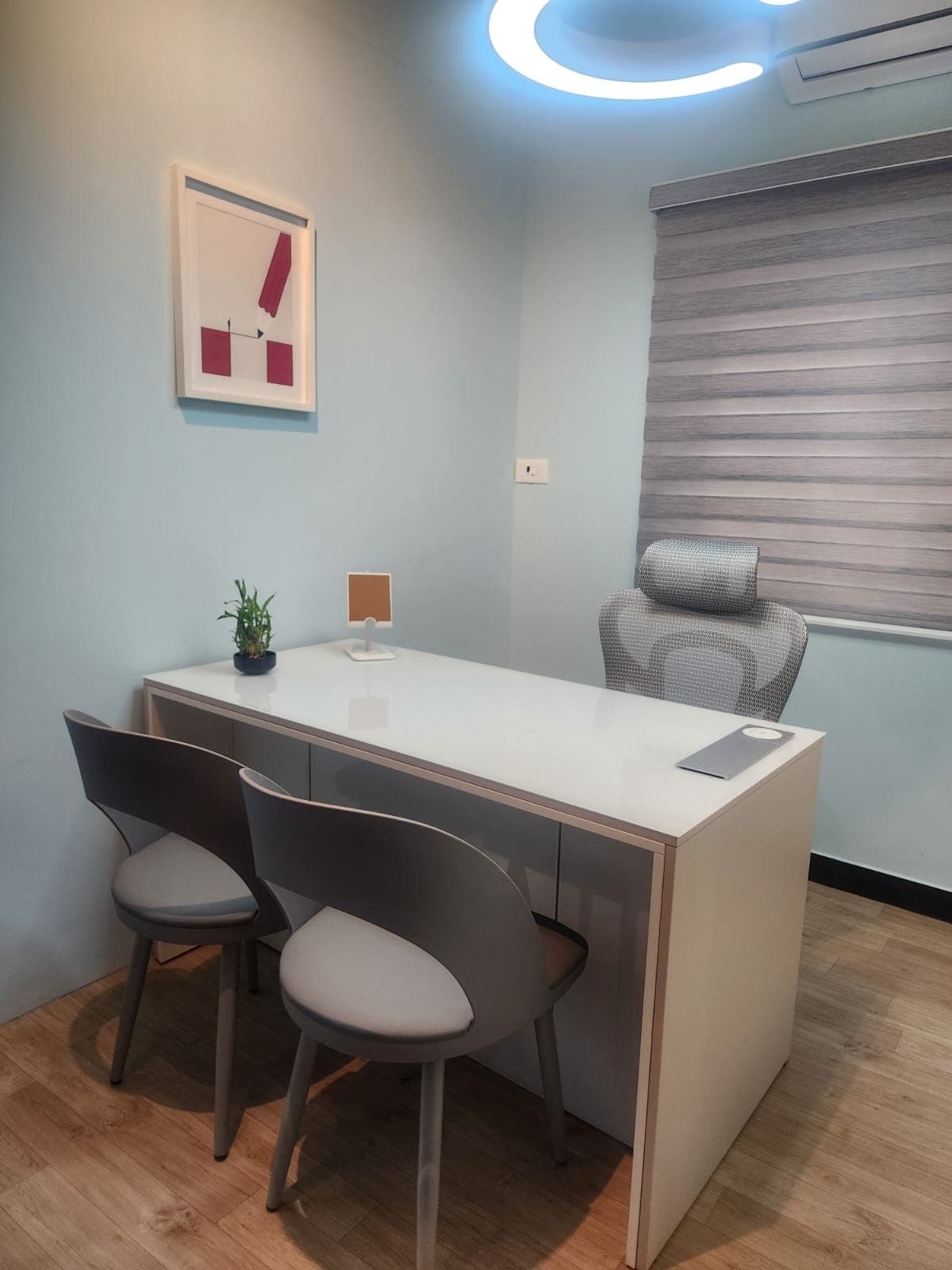 Premium 3-seater private cabin with a quiet and professional environment, ideal for startups and small teams