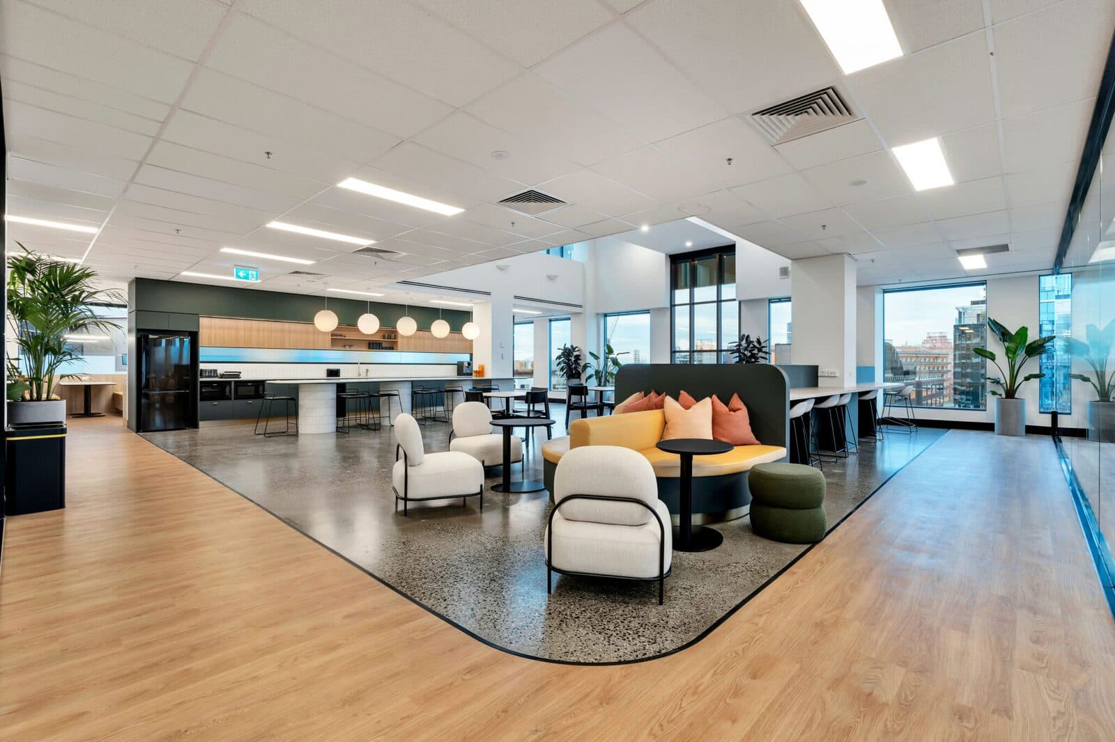 Common area with kitchen and lounges