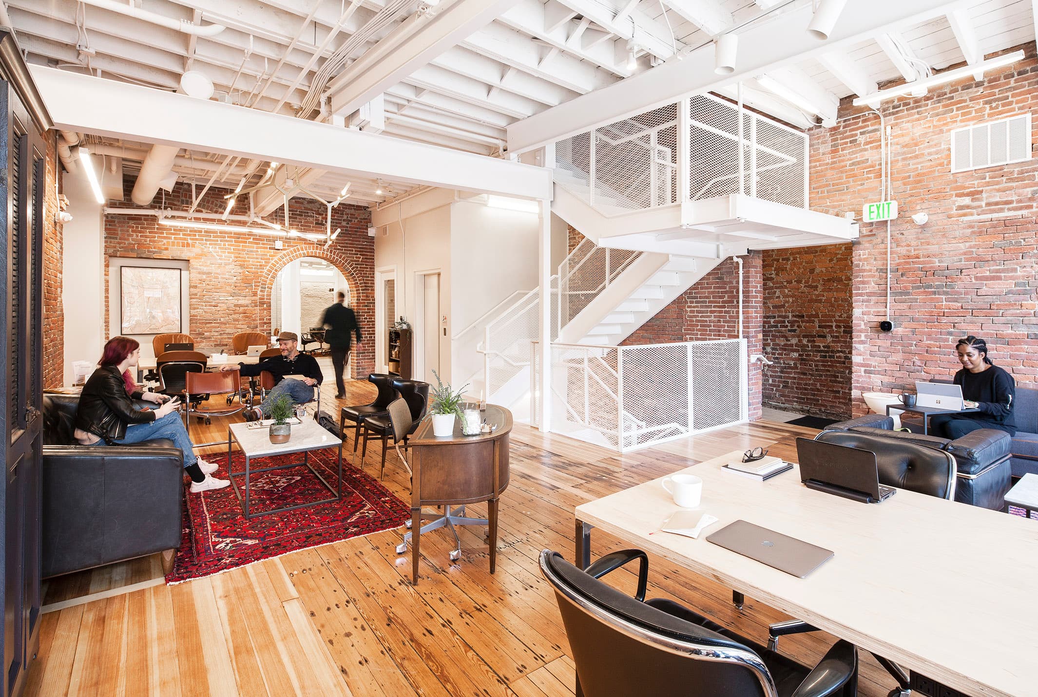 Open workspace with seated and standing desks