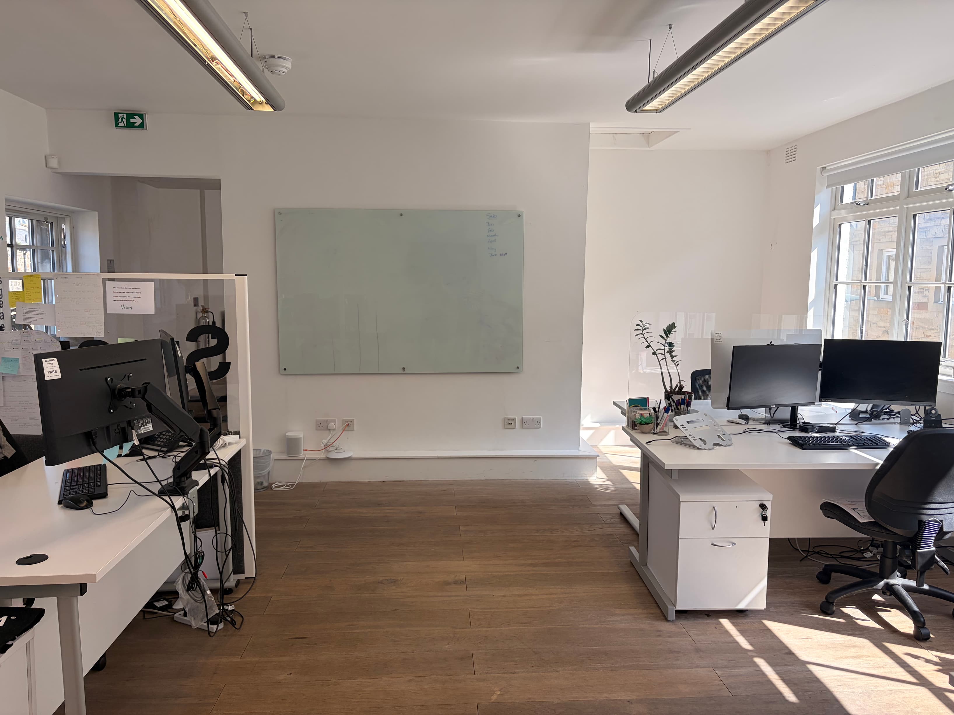 View of desks and whiteboard