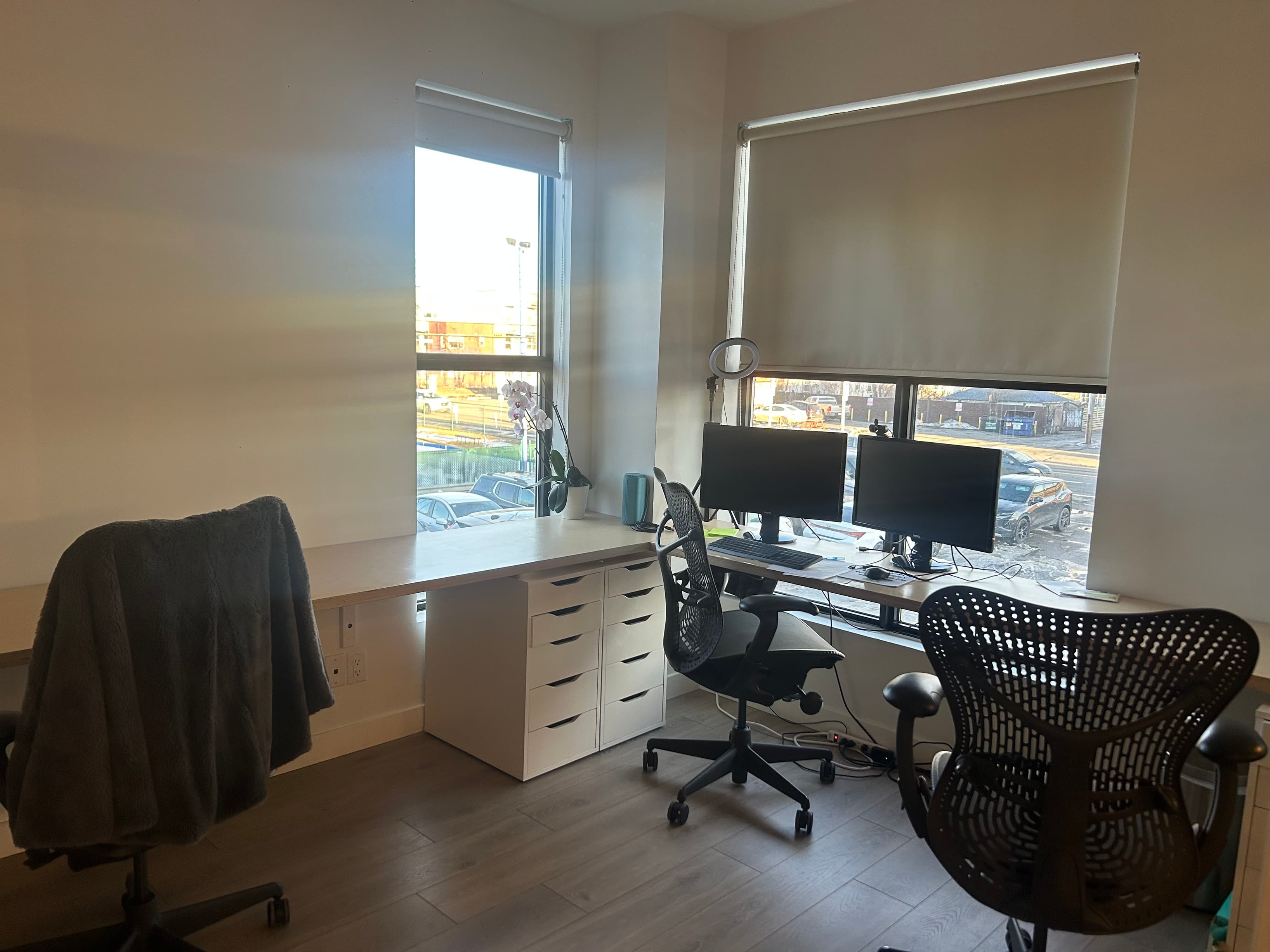 Private office workspace at VennYYC in Inglewood, Calgary with large windows, clean finishes, and a quiet professional setup. Private office workspace at VennYYC in Inglewood, Calgary with large windows, clean finishes, and a quiet professional setup.