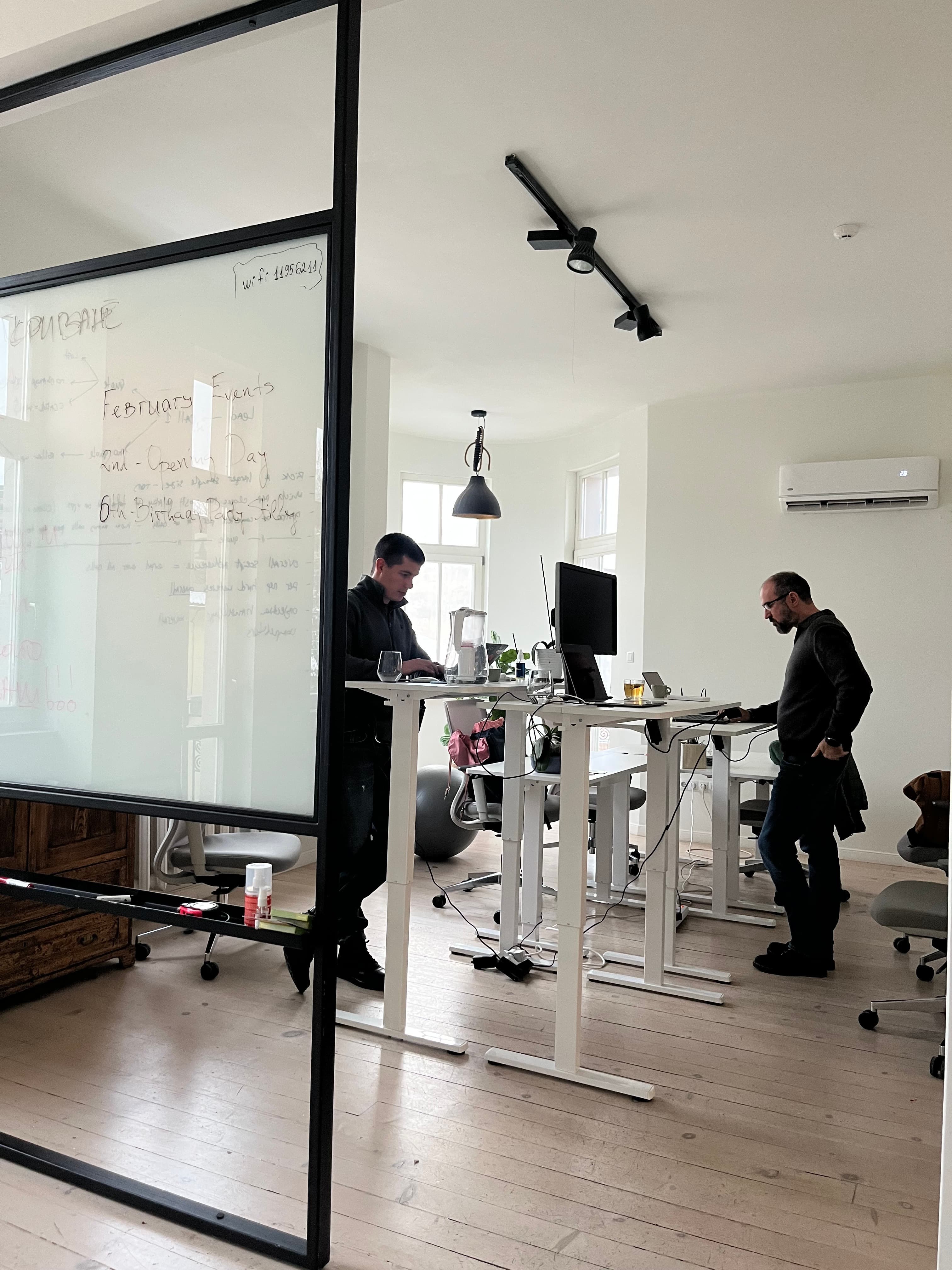 Ergonomic desks in one of our rooms Ergonomic desks in one of our rooms