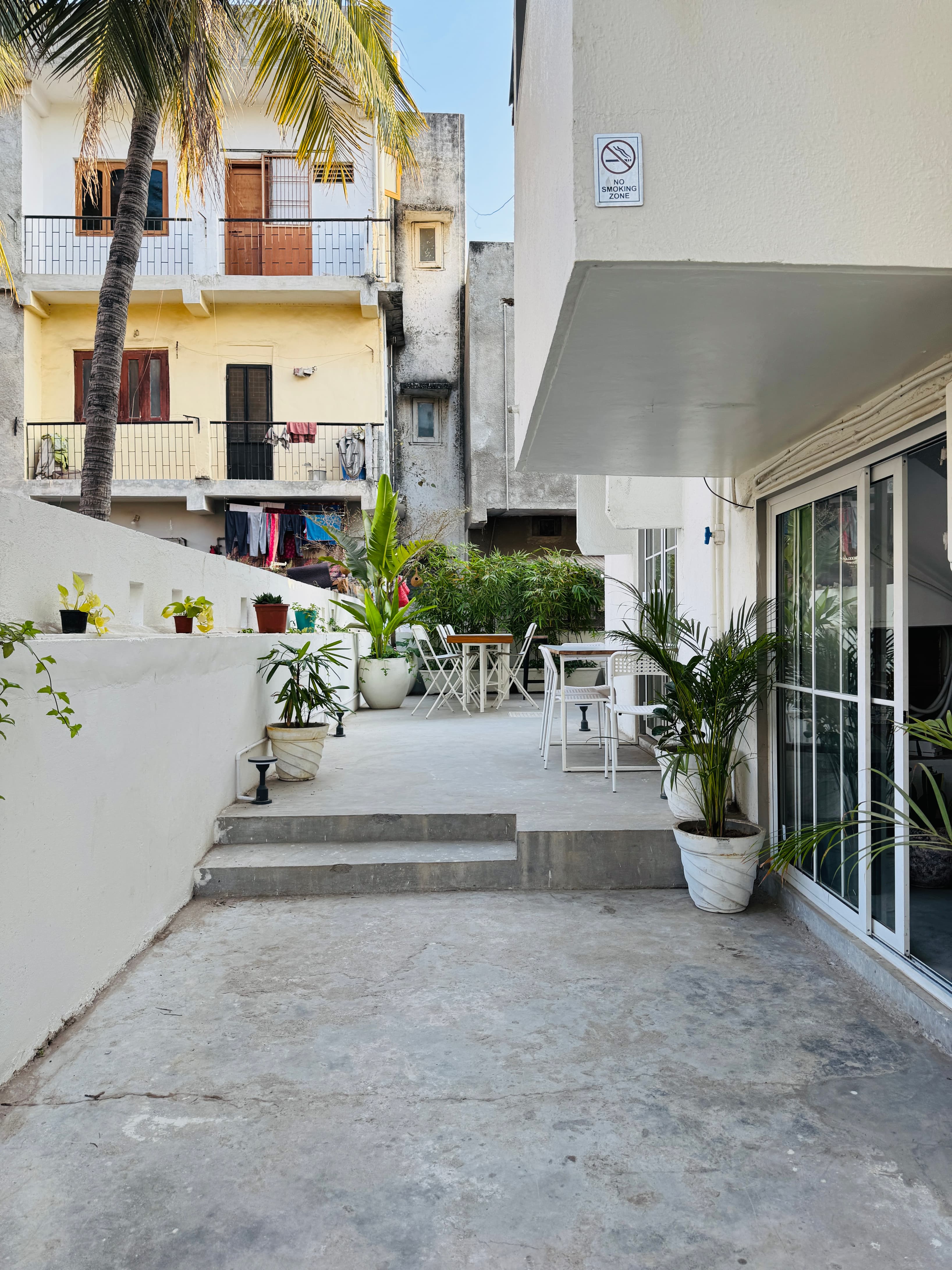 Outdoor hangout area. Lots of greens
