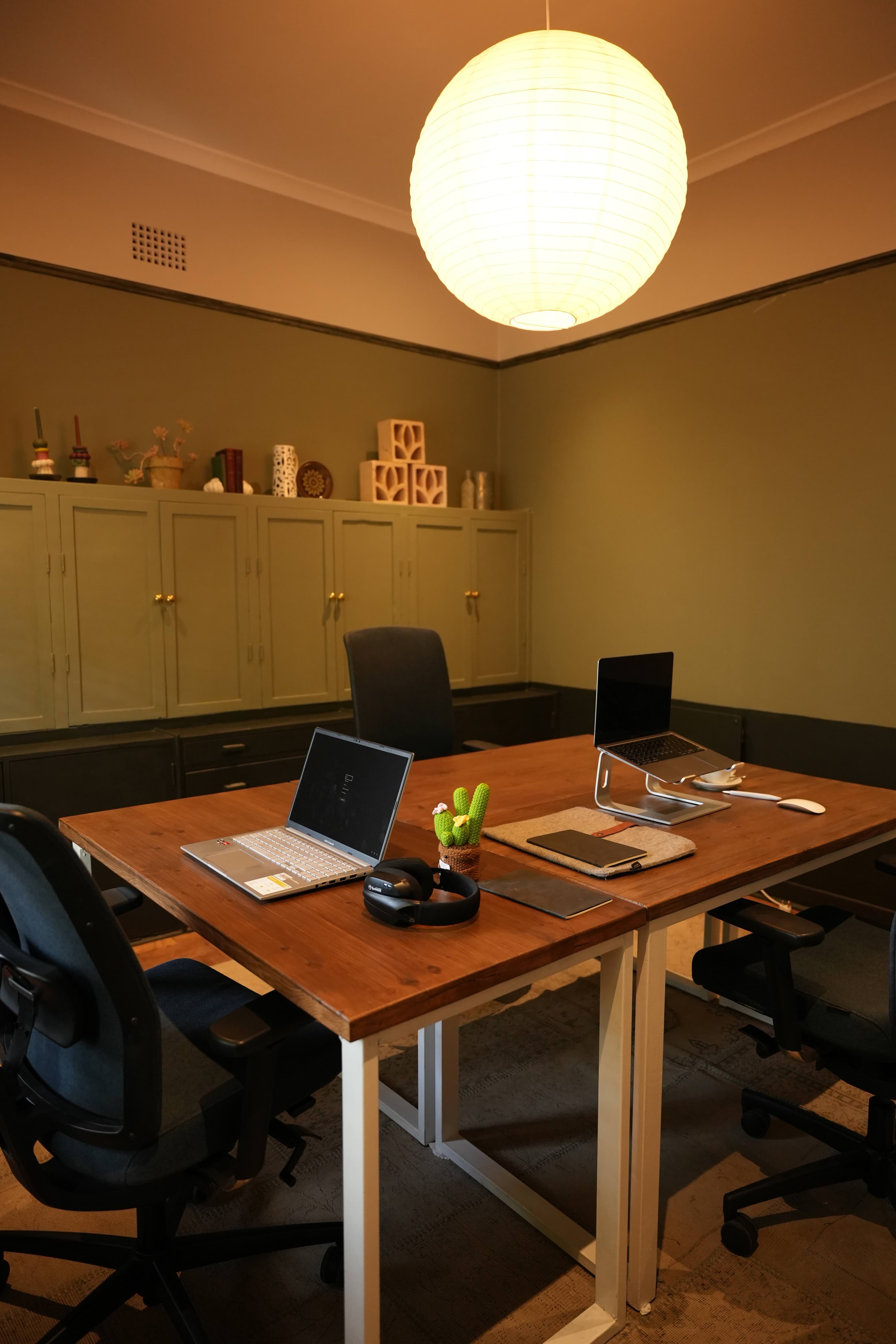 Spacious private office with generous desk space, storage and a warm, considered interior. Spacious private office with generous desk space, storage and a warm, considered interior.