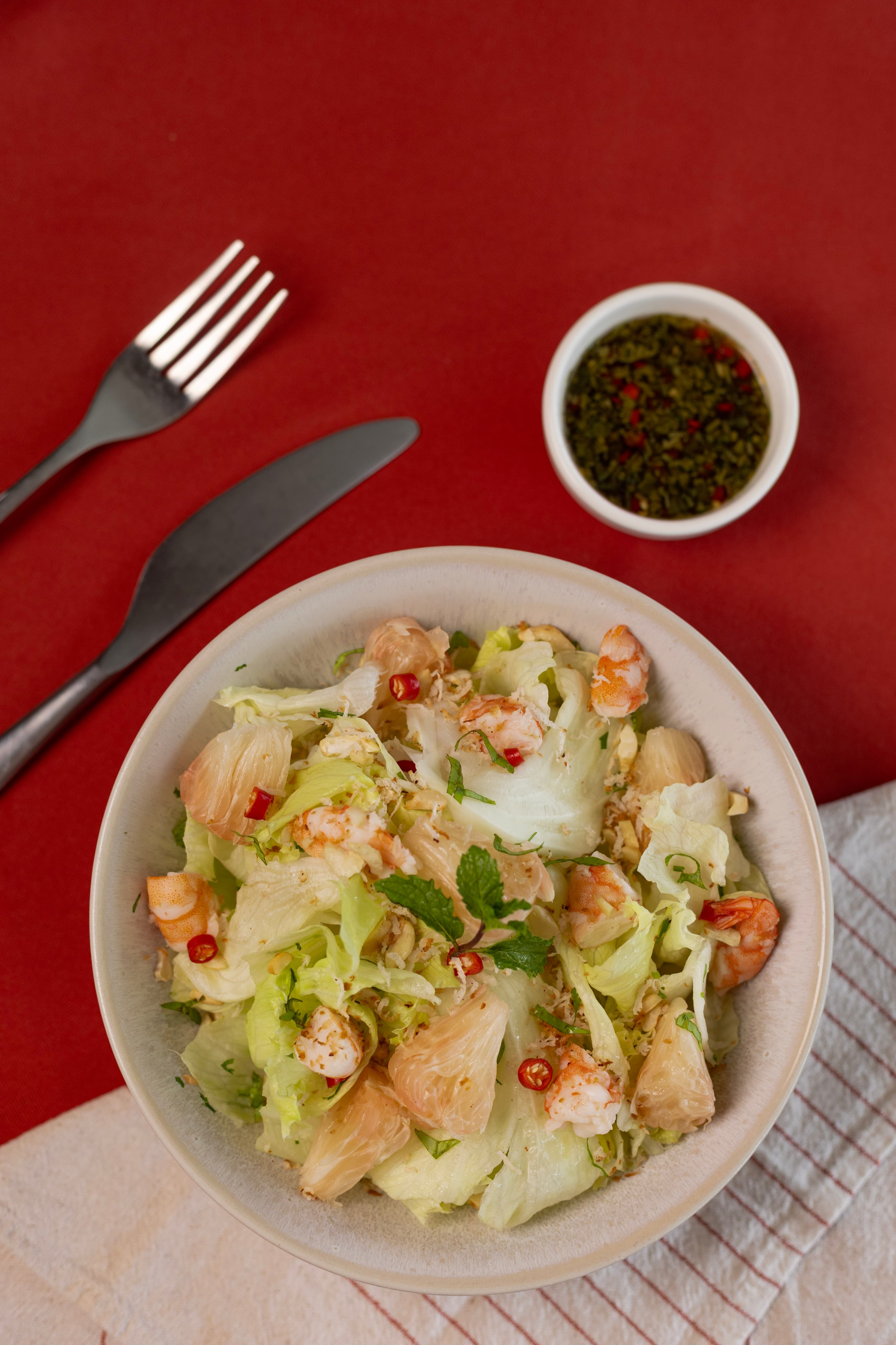 Thai shrimp and pomelo salad.