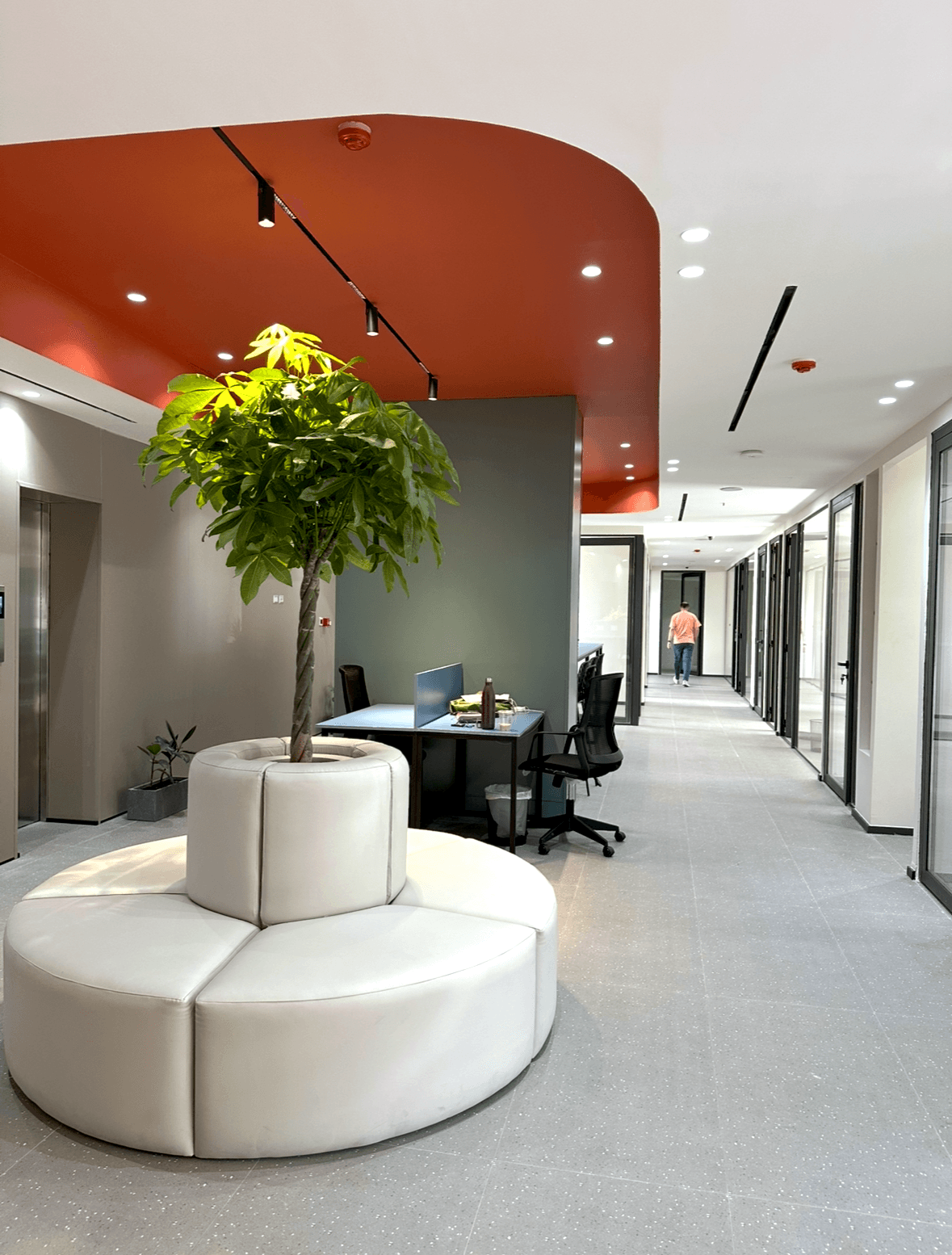 Many closed offices and an open area