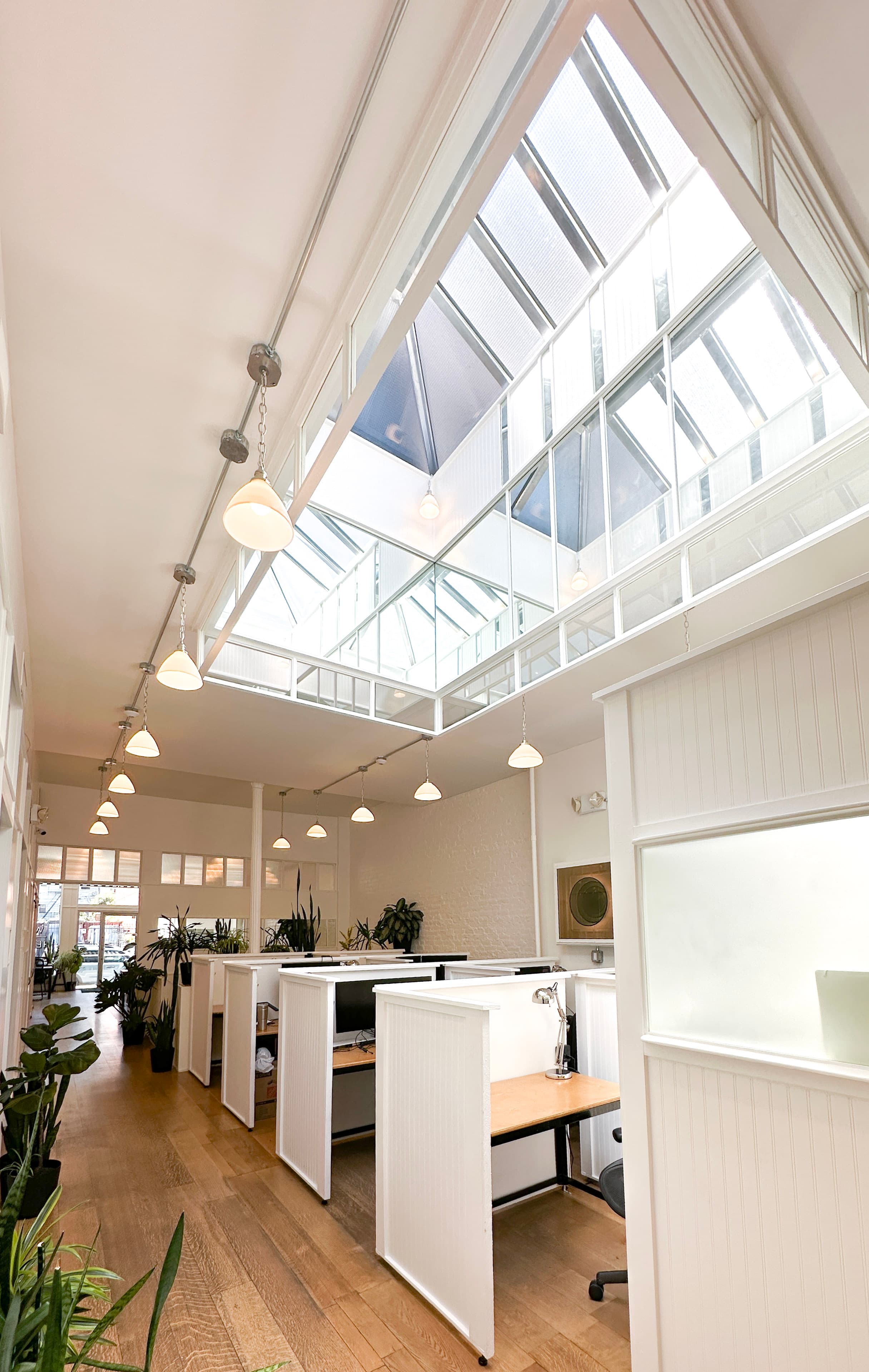 Giant custom skylight with a mirror box, floods the main space with natural light