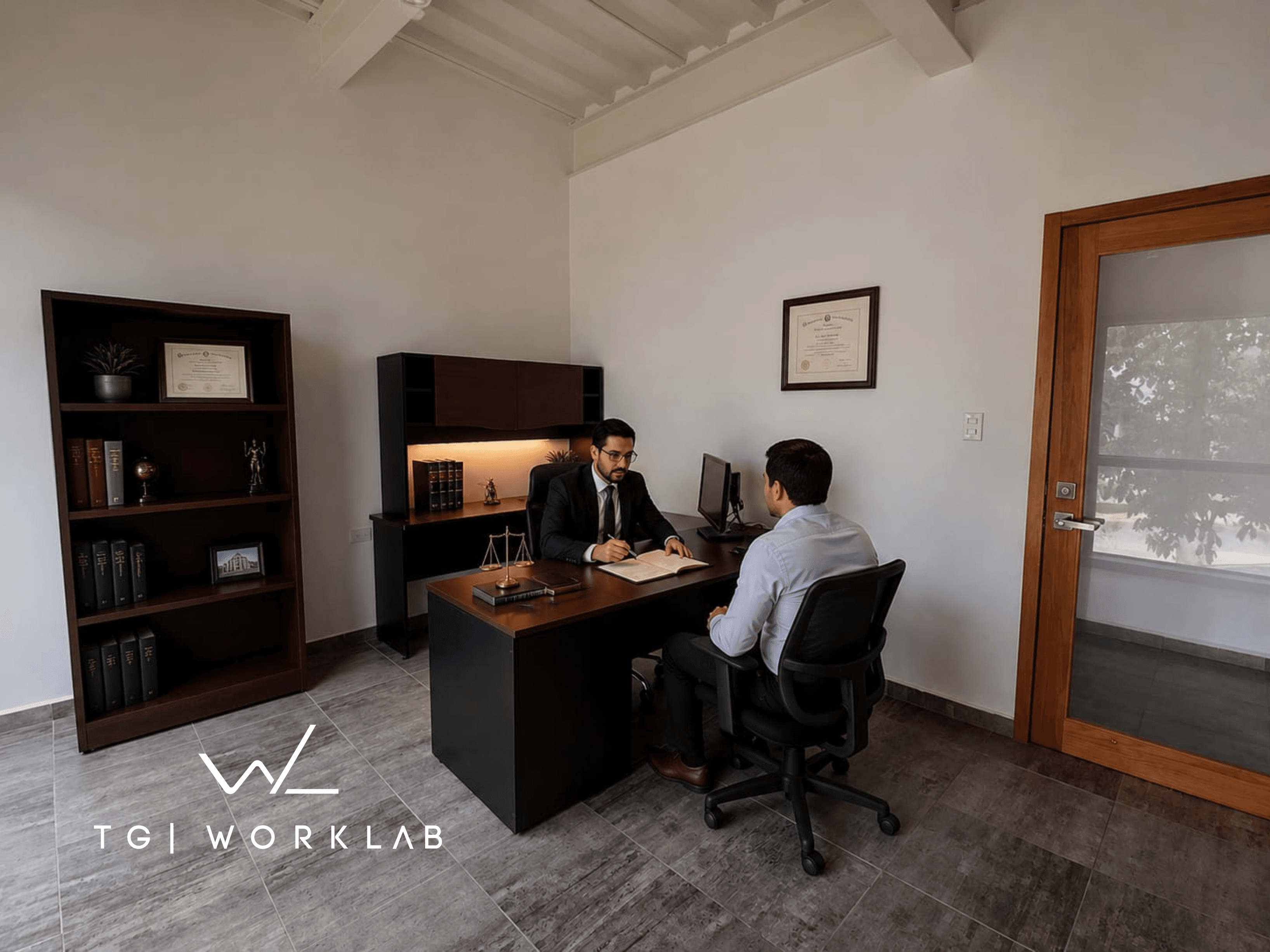 Oficina privada, incluye A/A, escritorio, sillas, librero