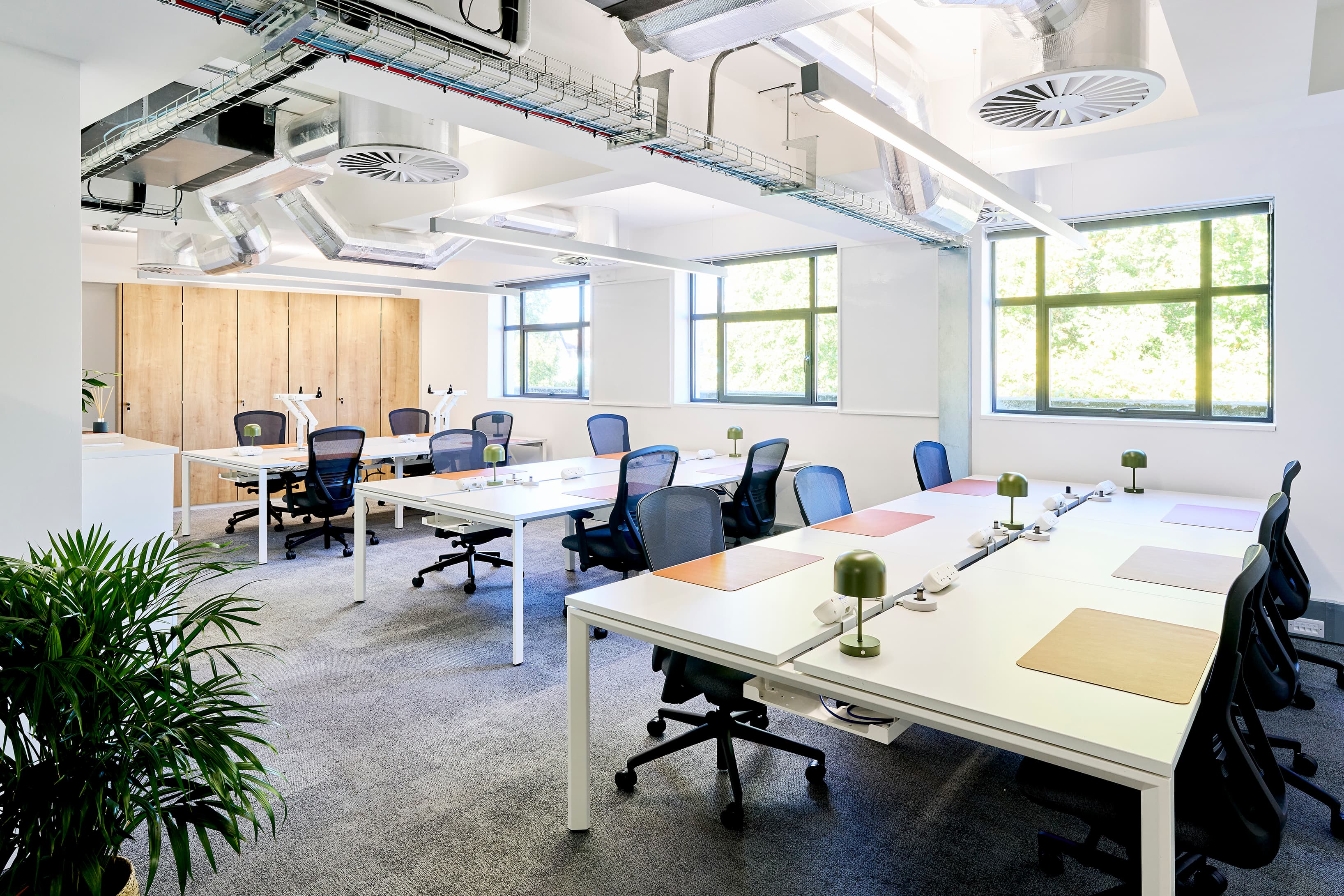 Generous 15 workstation suite with large windows and natural light. 