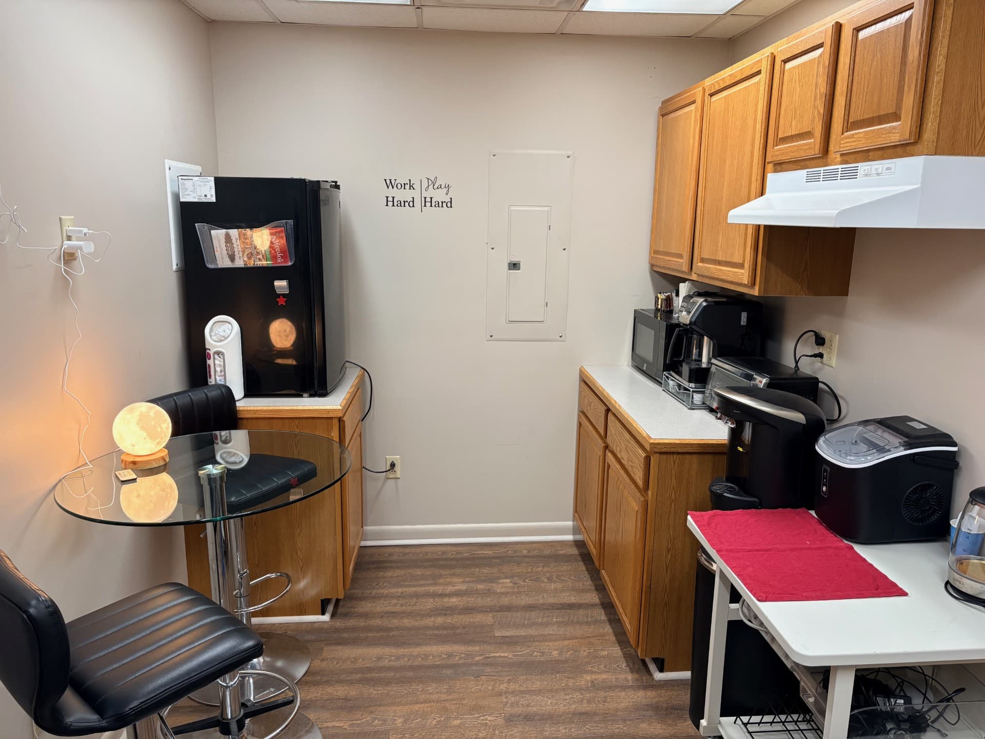 Our kitchen is available to all leasing clients. Also not pictured is a dish washing sink and bathroom. 