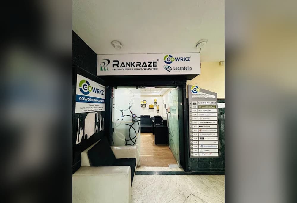 Entrance to the Ecowrkz coworking office in Coimbatore, featuring company signage, glass doors and a clearly marked reception Entrance to the Ecowrkz coworking office in Coimbatore, featuring company signage, glass doors and a clearly marked reception