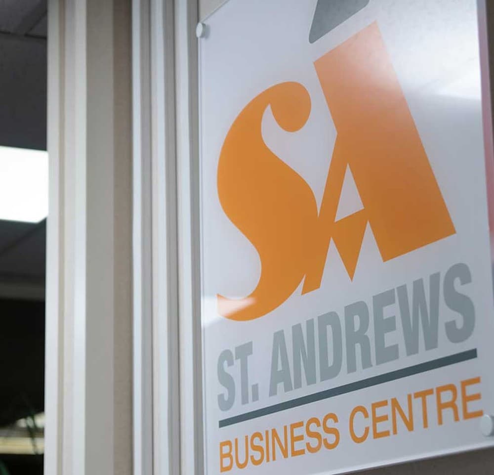 Reception branding — St Andrews Business Centre interior signage Reception branding — St Andrews Business Centre interior signage
