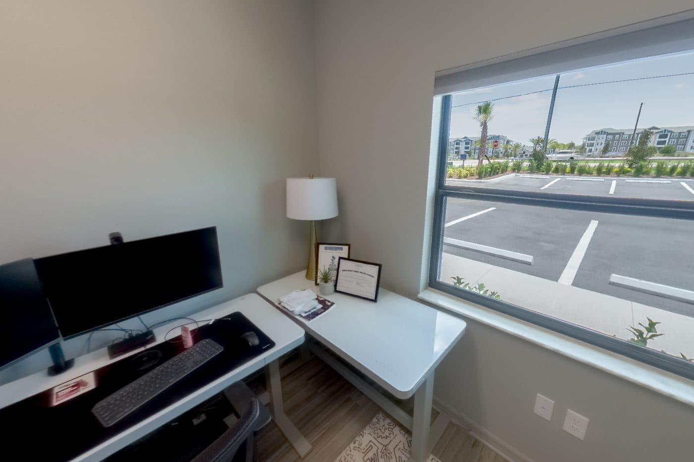 Representative large office, furnished with dual monitors and standing desks (Mango Space Lutz). Representative large office, furnished with dual monitors and standing desks (Mango Space Lutz).