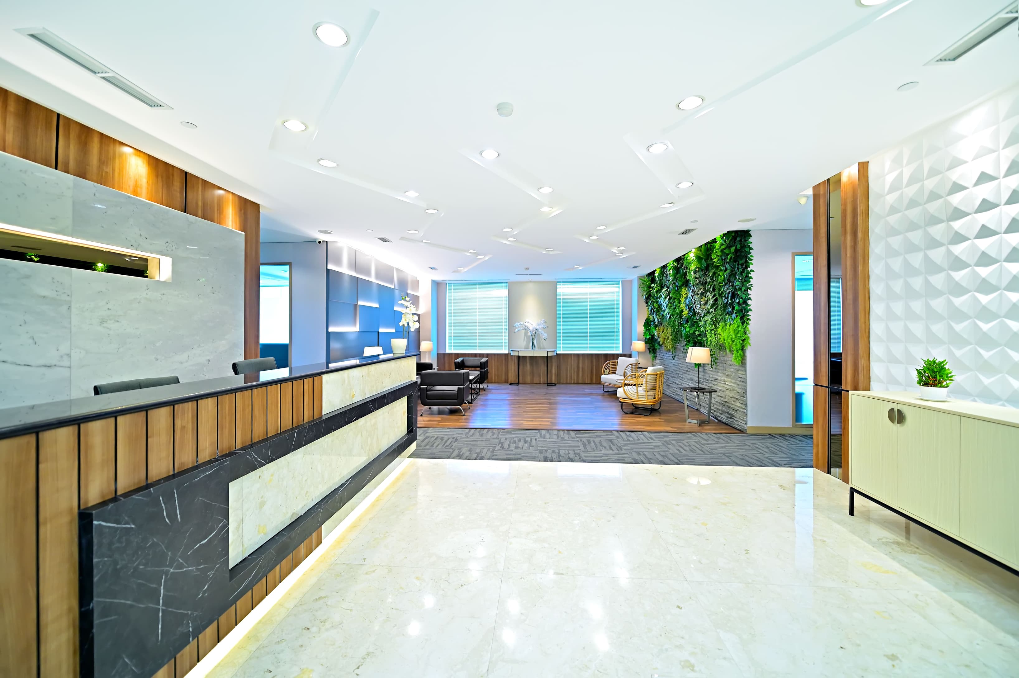 Welcoming lobby area for clients, visitors, and workspace members. Welcoming lobby area for clients, visitors, and workspace members.
