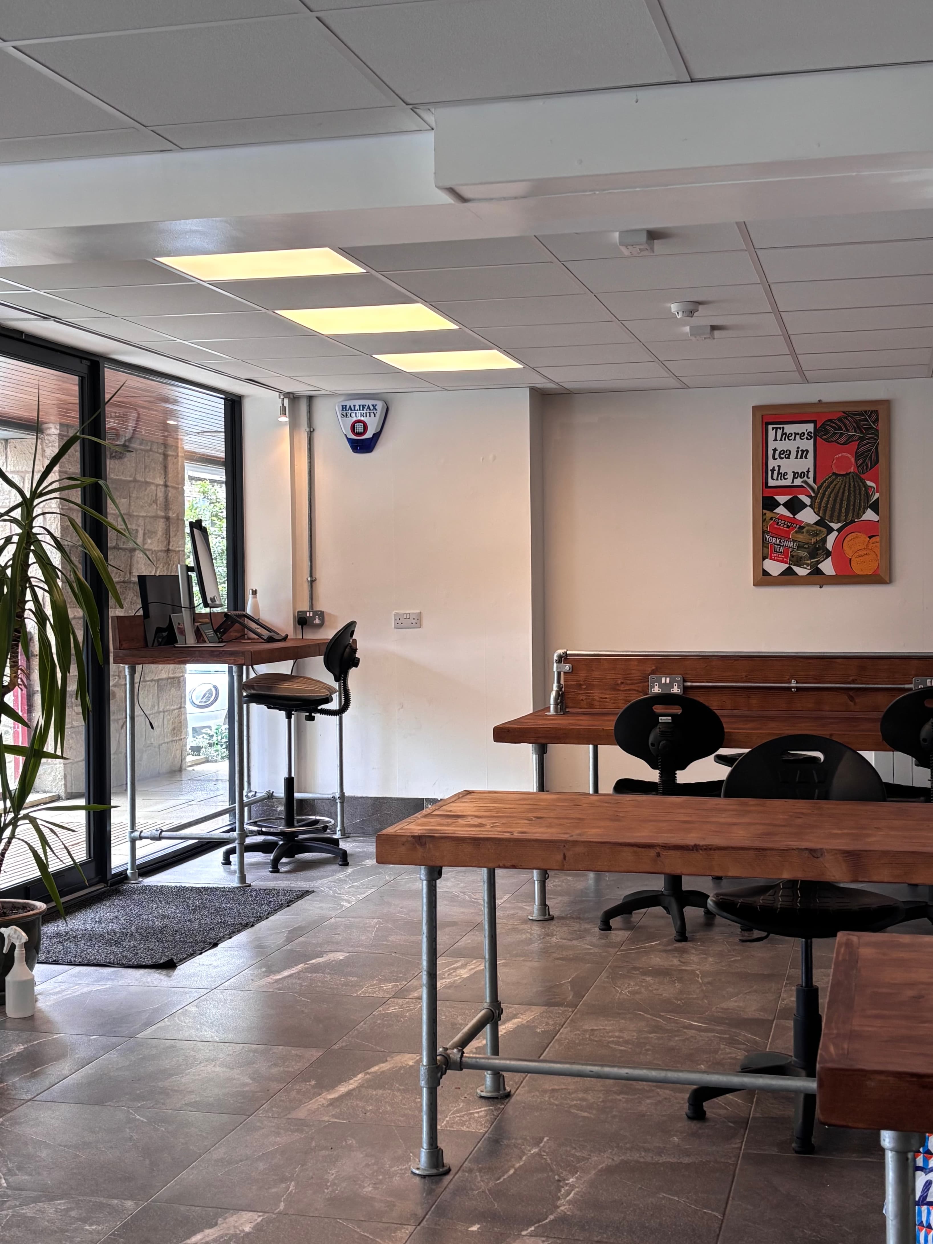Modern coworking space with dedicated desks at HB Space in Hebden Bridge. Modern coworking space with dedicated desks at HB Space in Hebden Bridge.