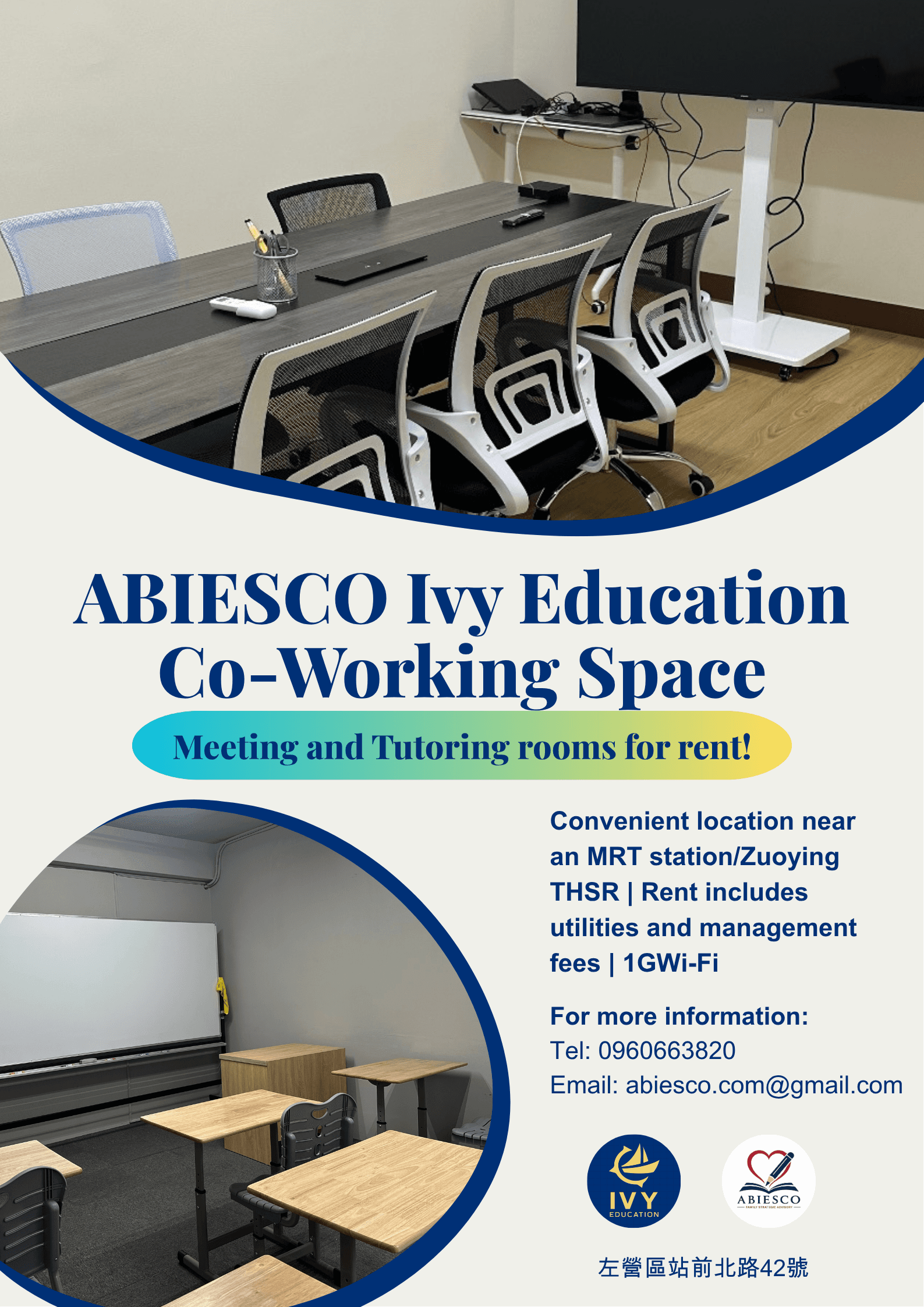 ABIESCO Ivy Education Co-Working Space Rental Poster: basic info can be found here ABIESCO Ivy Education Co-Working Space Rental Poster: basic info can be found here