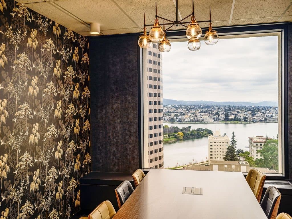 Conference room with lake and city views Conference room with lake and city views