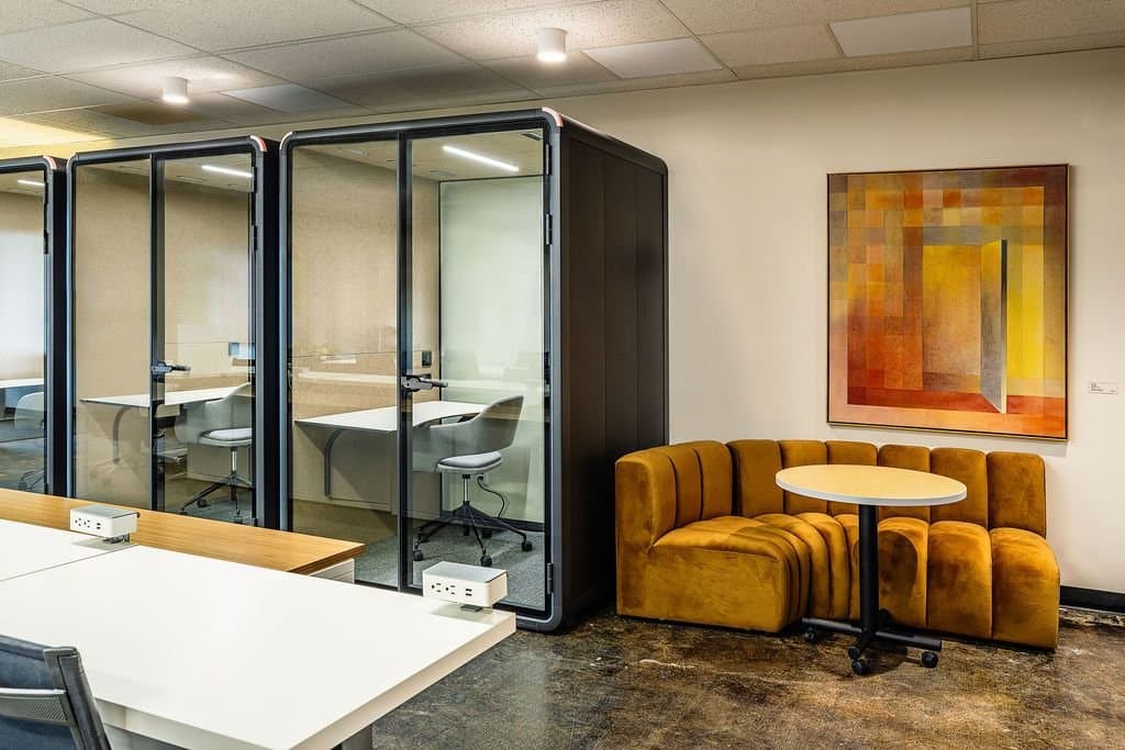 Phone booths and soft seating Phone booths and soft seating