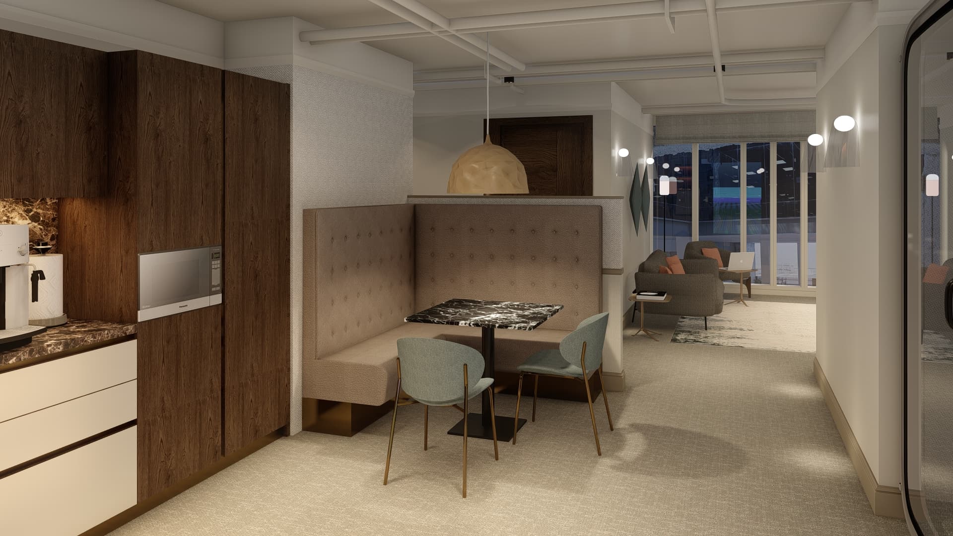A shared fully equipped kitchen A shared fully equipped kitchen