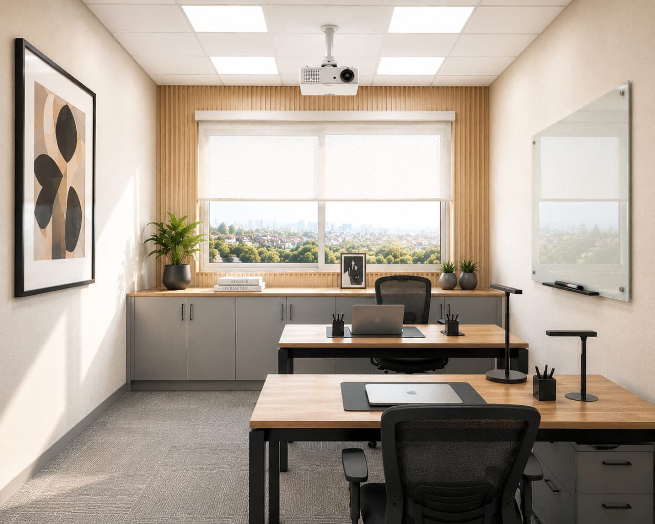 Private office workspace at D'ulowork with modern desks, comfortable seating and natural light. Private office workspace at D'ulowork with modern desks, comfortable seating and natural light.